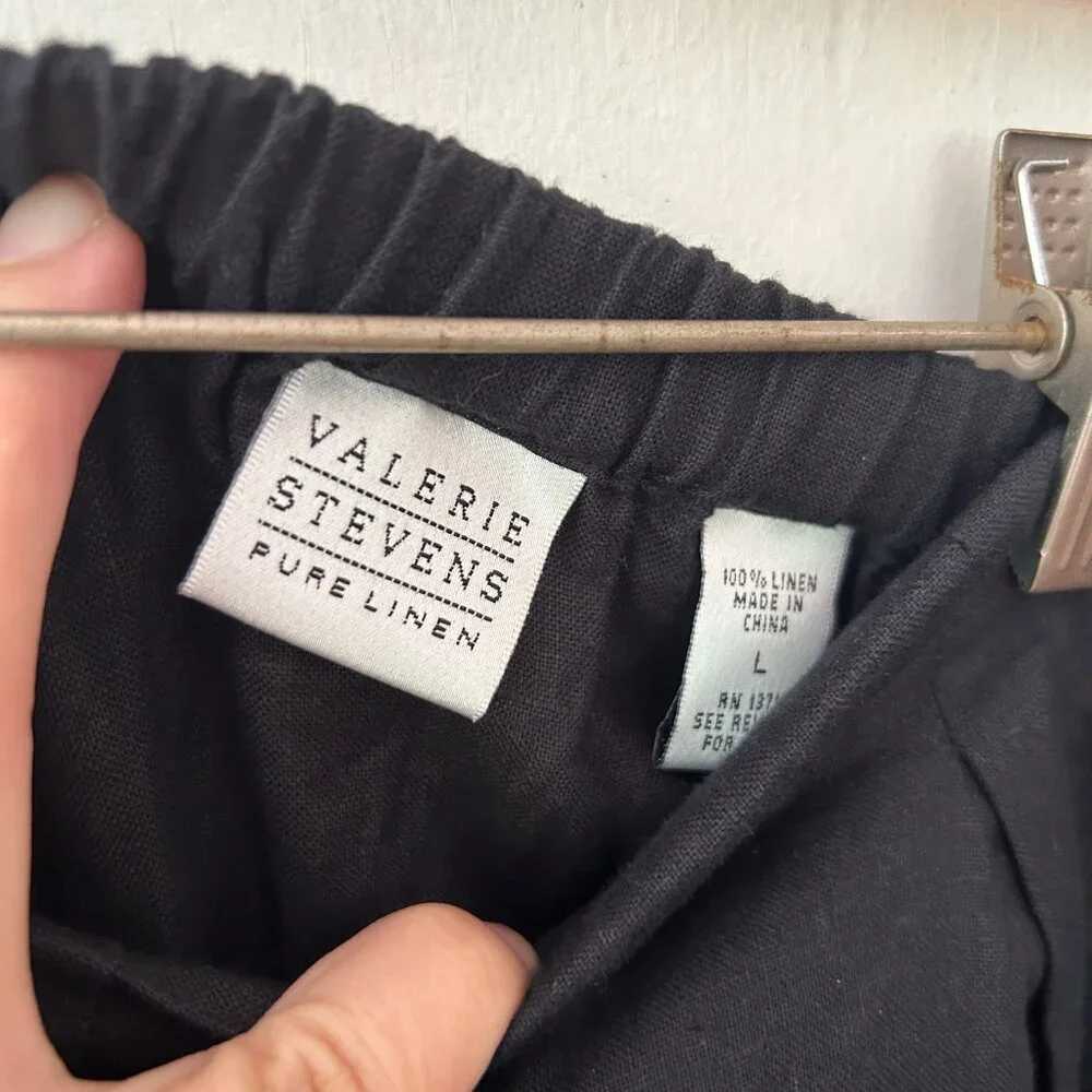 Valerie‎ Stevens Linen Pants Womens Large Black Pockets Tie Waist Minimalist